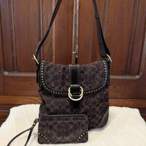 Vintage Coach Soho F12852 Metallic Signature Studded Flap Crossbody Bag